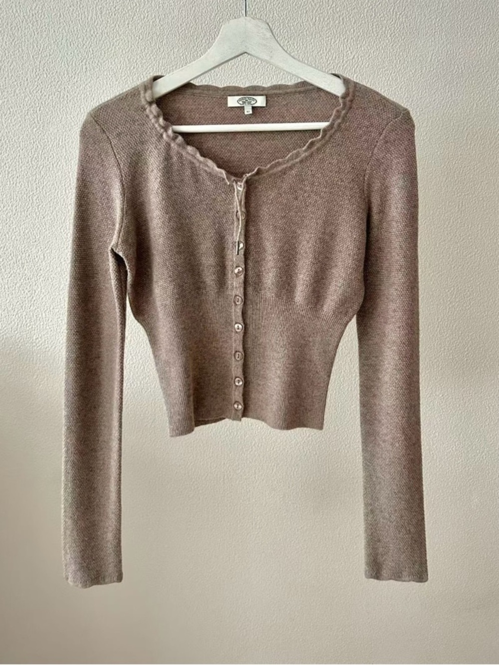 Mirror Palais drawstring neck Button Cardigan - Taupe